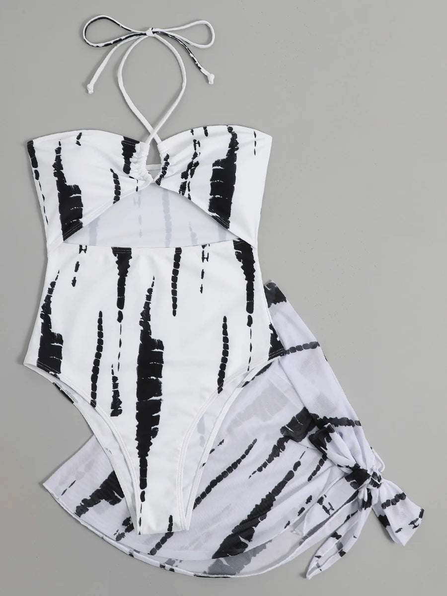 One-Piece Swimsuit with Printed Skirt – Padded Fit