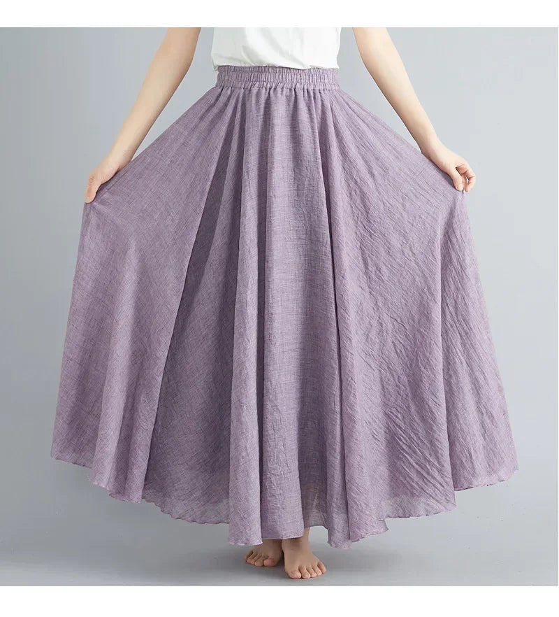Cotton Linen Maxi Skirt — Casual Harajuku Style